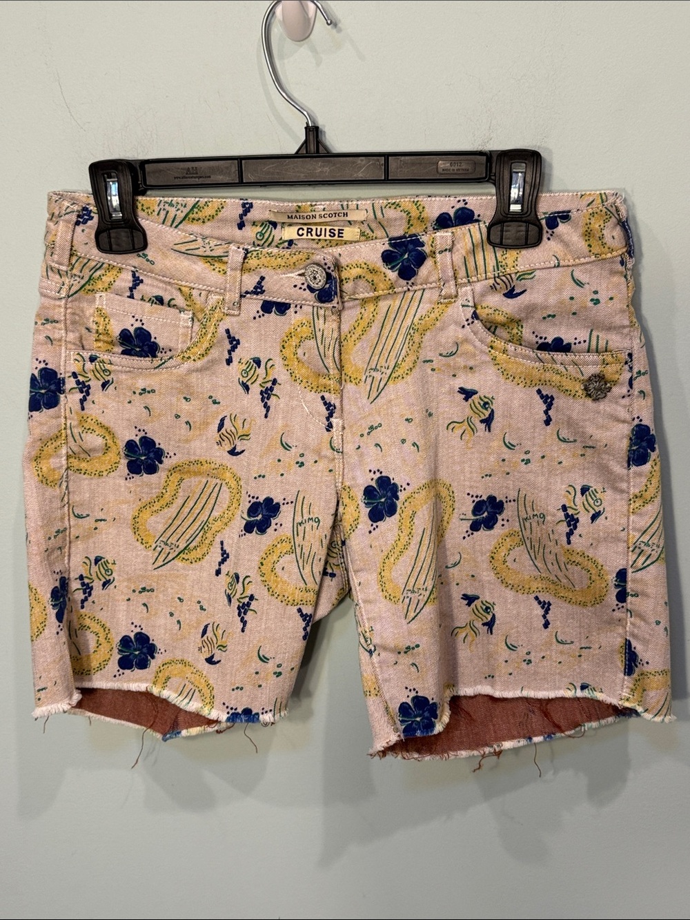 Maison Scotch tan Floral Print Denim Shorts Size 28